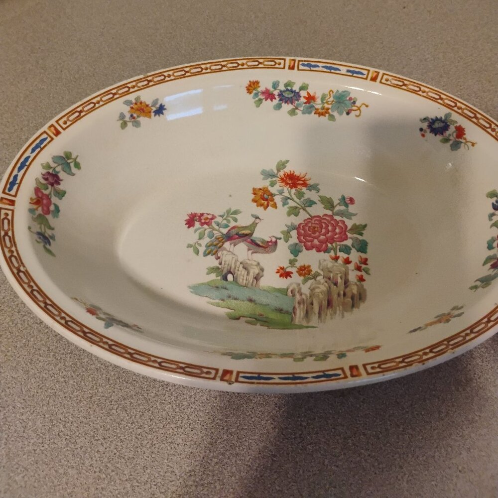 Johnson Bros England Vintage Serving Bowl, Peacock Pattern, Rare
